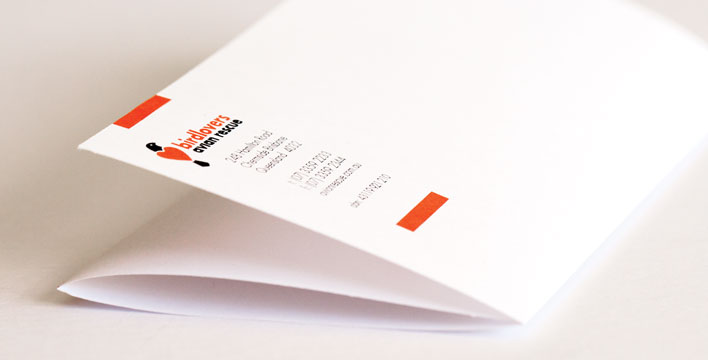The letterhead for Birdlovers Avian Rescue uses the clean, modern lines from the brand identity on smooth, bright white paper.