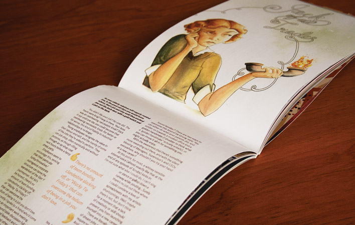 The double-page article spread which reads correctly when turning the magazine side-ways.