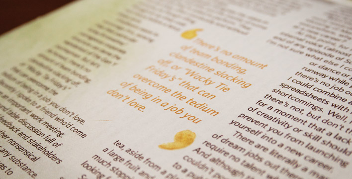A close up of the pull-quote which uses painted quote marks in the centre of the article.