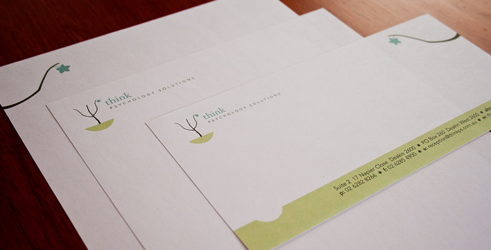 The With Compliments Slip, letterhead and following page features the logo, lawn footer and tree branch elements to tie the suite together